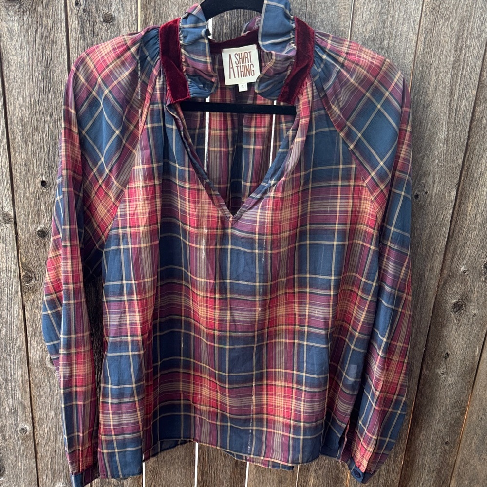 Women's Plaid Top - Red and Blue